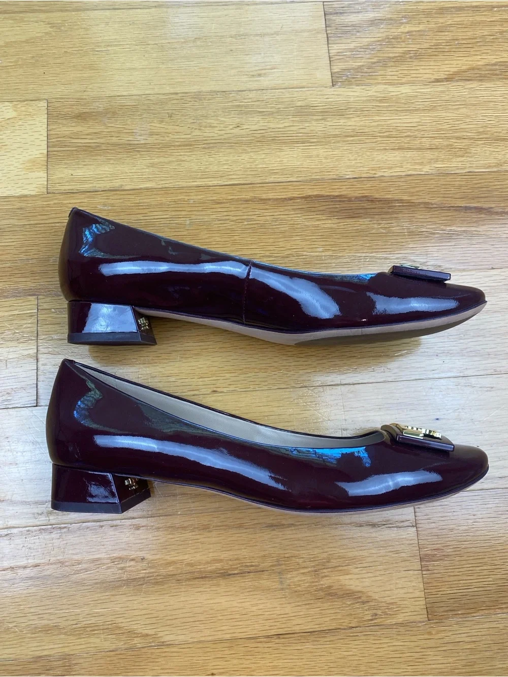 Tory Burch Gigi Pump Soft Patent Leather Low Heels Burgundy Oxblood  Women’s 7.5